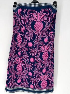 Lilly Pulitzer tropical Navy & Hot Pink Strapless gingham pineapple Dress 14